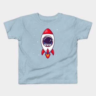 Cute Astronaut In Rocket Cartoon Kids T-Shirt